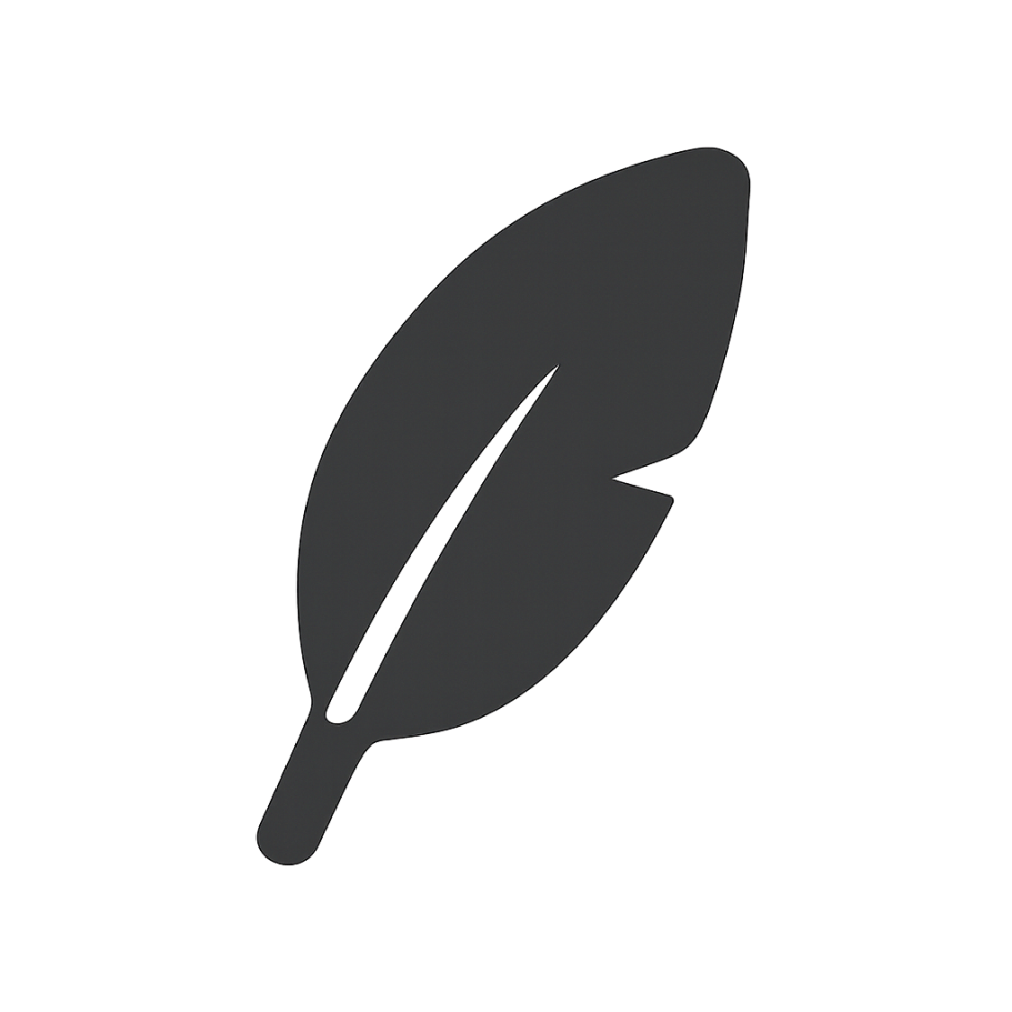 Logbutlers Light Paket Federsymbol in Schwarz, stilisiert und minimalistisch.